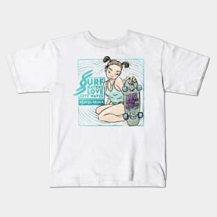 Surf skaters love city waves Kids T-Shirt